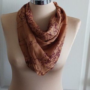 Patricia Nash Square Small Scarf for Neck or Bag accent Euro Map Tan